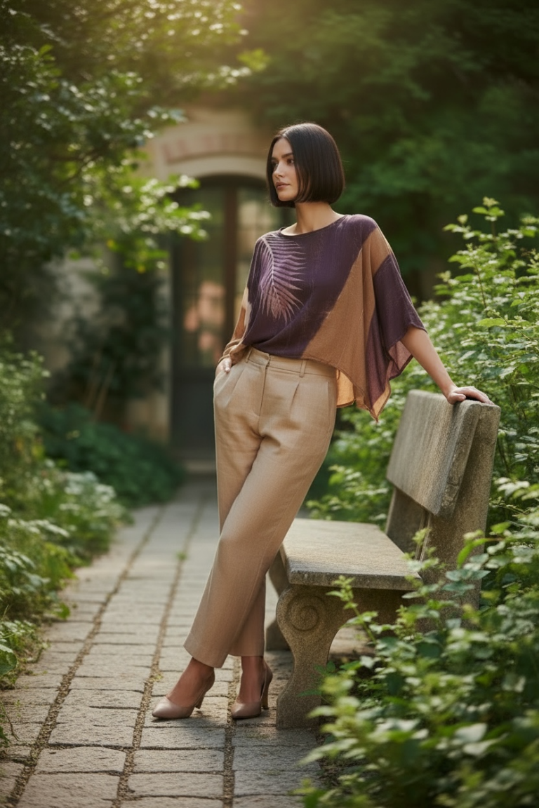 blusa estampa Ecoprint seda pura